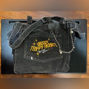 Groovy Trippy Heart Black Denim Bag